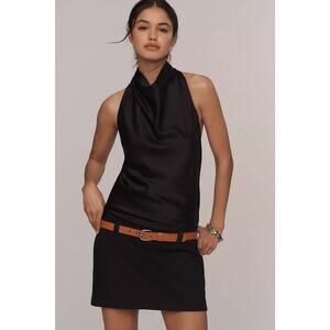 NWT Anthropologie Maeve Cowl-Neck Belted Mini Dress $178 X-LARGE Black